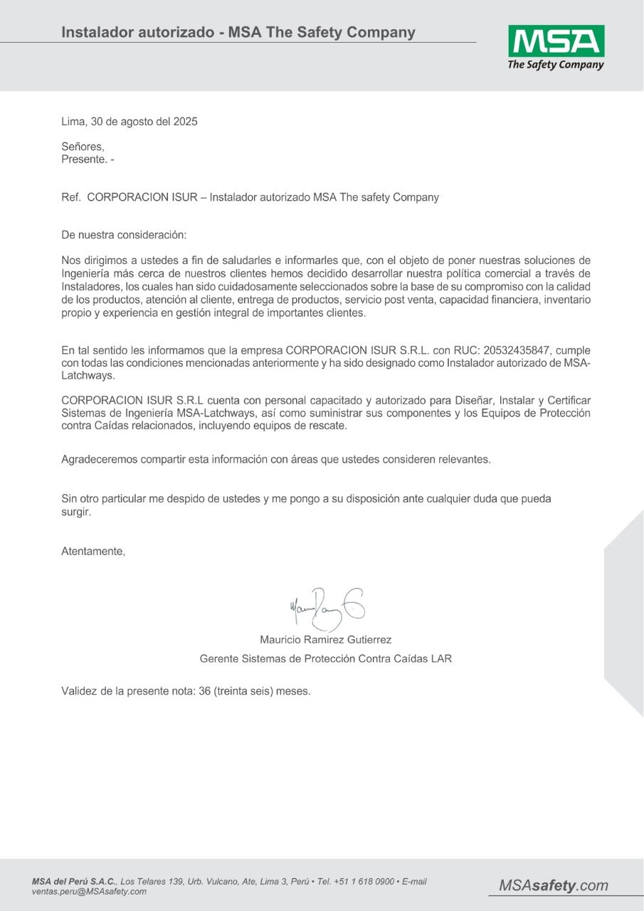 INSTALADOR AUTORIZADO MSA - THE SAFETY COMPANY