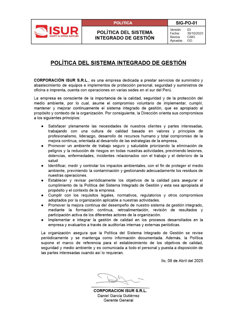 POLITICA DEL SISTEMA INTEGRADO DE GESTION